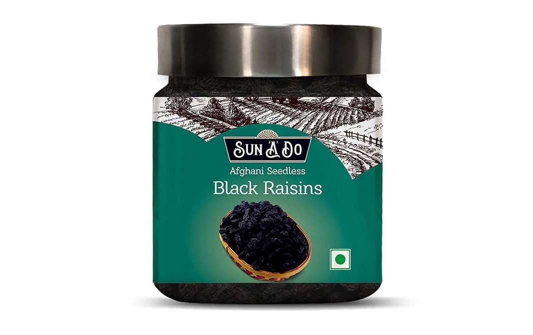 Sun A Do Afghani Seedless Black Raisins   Glass Jar  200 grams